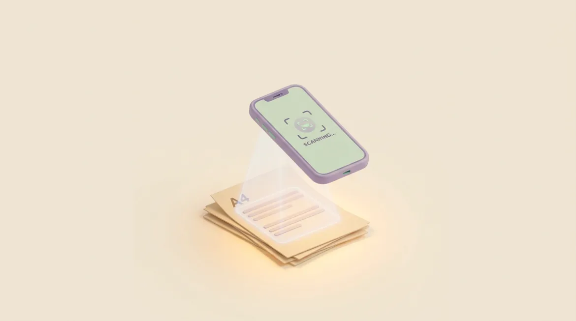 Téléphone Kozai qui scanne des feuilles de cours
